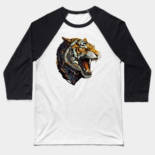 Techno Roar - Close-Up Art of a Roaring Cyborg Tiger Baseball T-Shirt